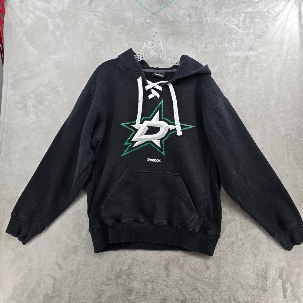 Reebok Hoodie Mens Medium Black Dallas Stars NHL Lace Up Fleece Sweatshirt